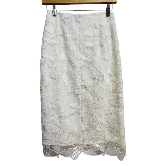 Grey Jason Wu Skirt Womens 2 Ivory White Lace Pencil Midi Lined‎ Floral Elegant - Picture 9 of 9